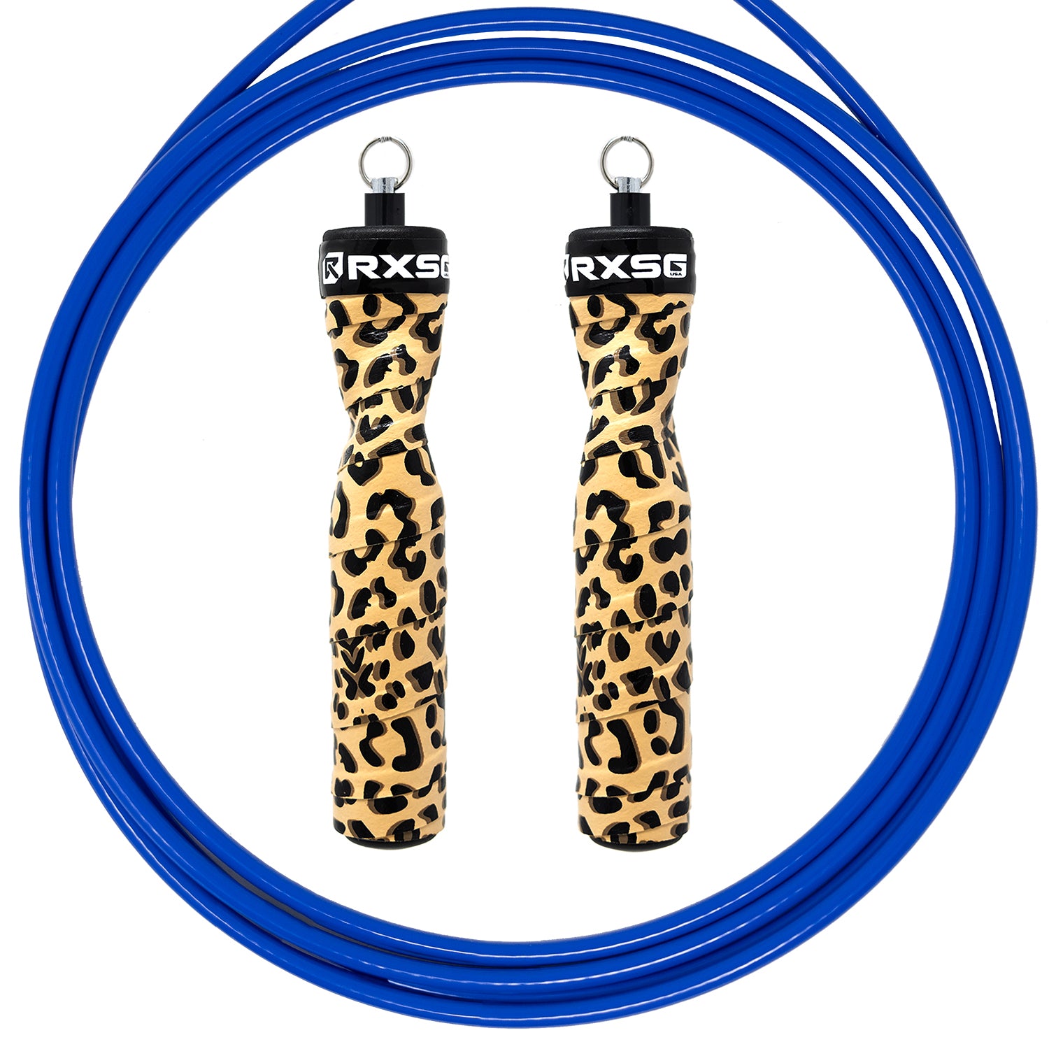 RXSG Rx Original CustomFit Leopard Print Jump Rope with Blue Buff Cable