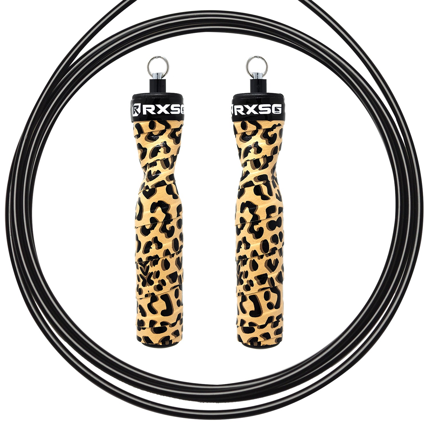 RXSG Rx Original CustomFit Leopard Print Jump Rope with Black Buff Cable