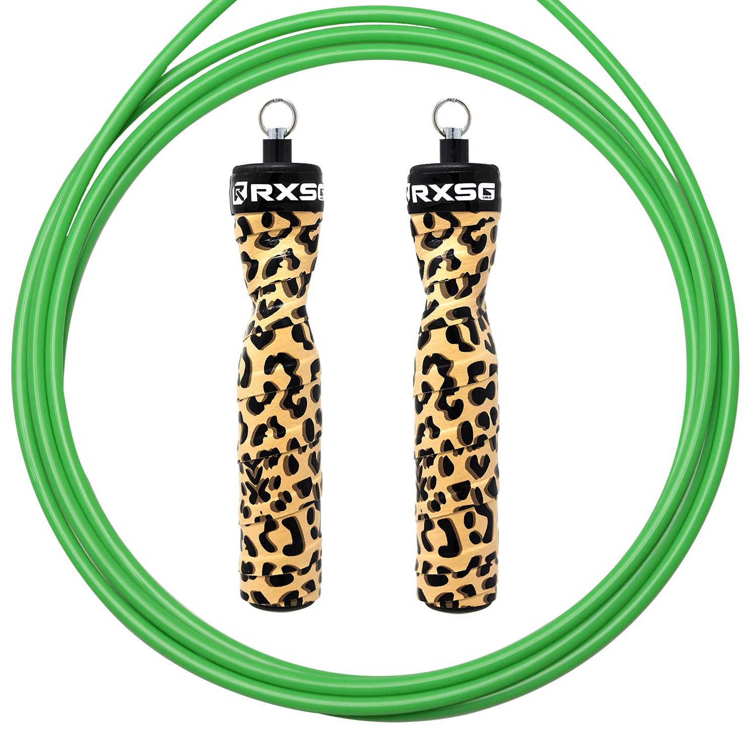 RXSG Rx Original CustomFit Leopard Print Jump Rope with Green Buff Cable