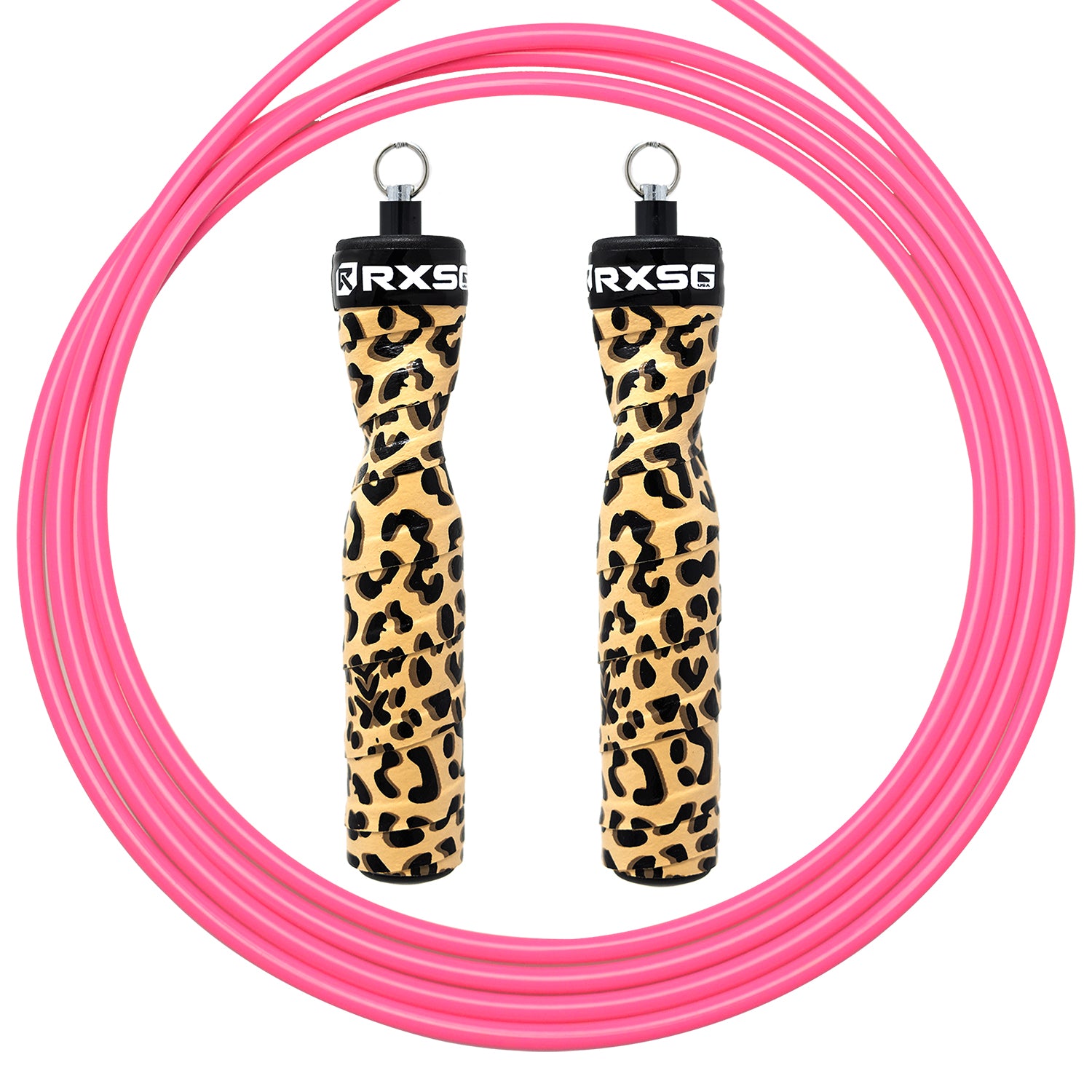 RXSG Rx Original CustomFit Leopard Print Jump Rope with Pink Buff Cable