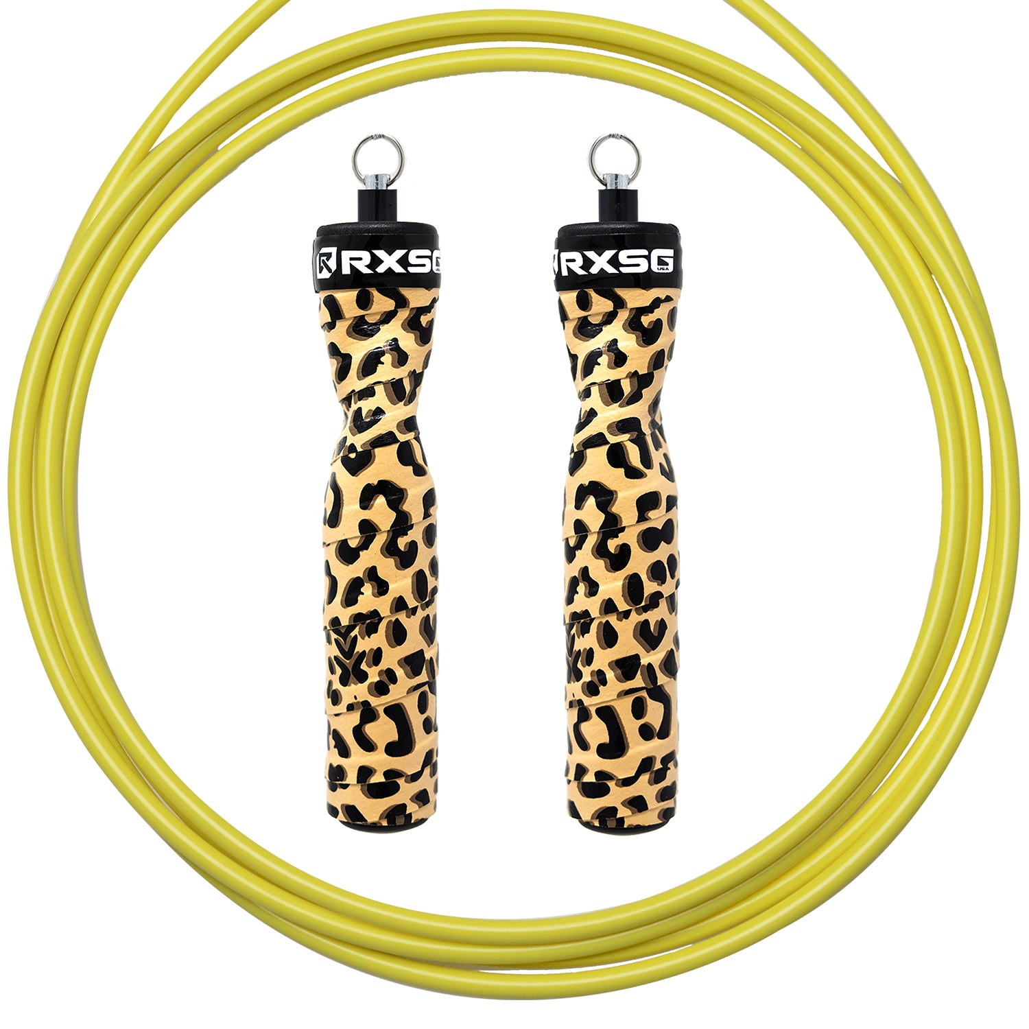 RXSG Rx Original CustomFit Leopard Print Jump Rope with Yellow Buff Cable