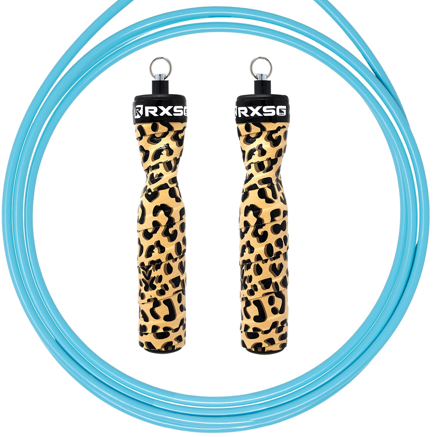 Rx Smart Gear CustomFit Leopard Print Jump Rope Teal Cable