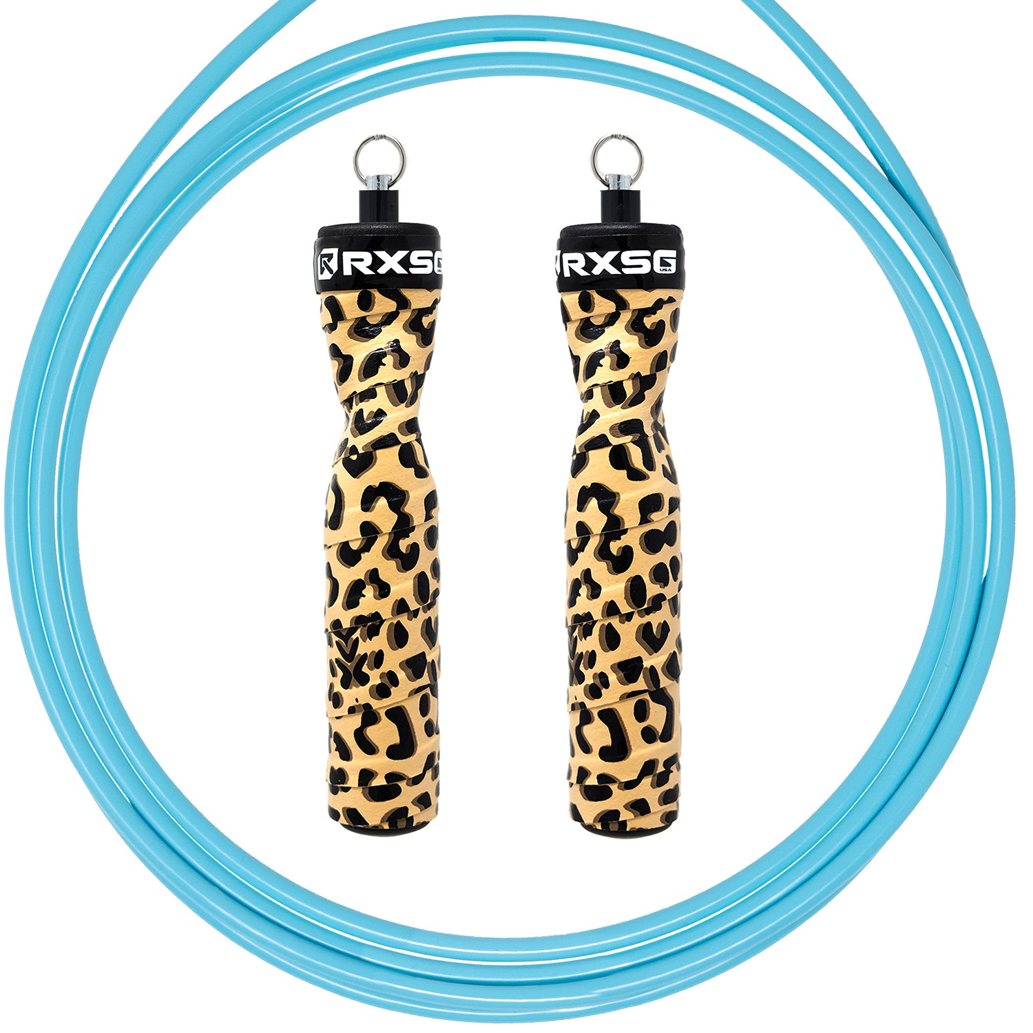 RXSG Rx Original CustomFit Leopard Print Jump Rope with Teal Buff Cable