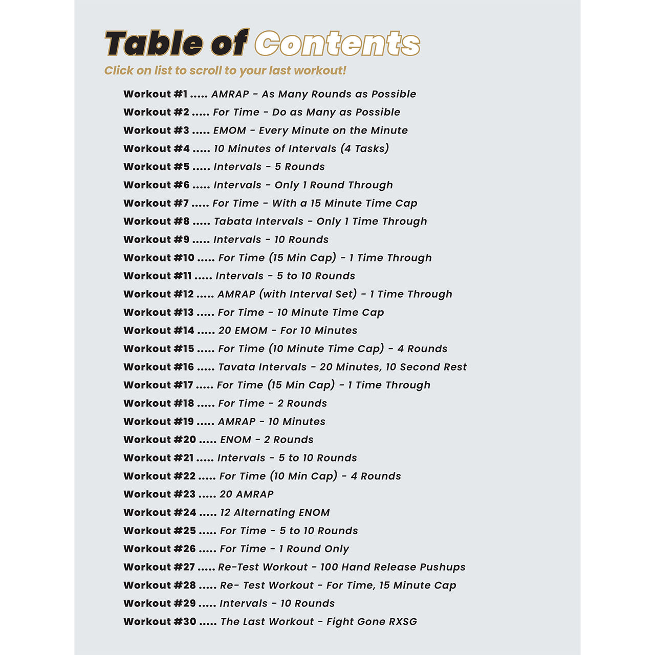 RXSG 30 Free Beginner eBook Table of Contents