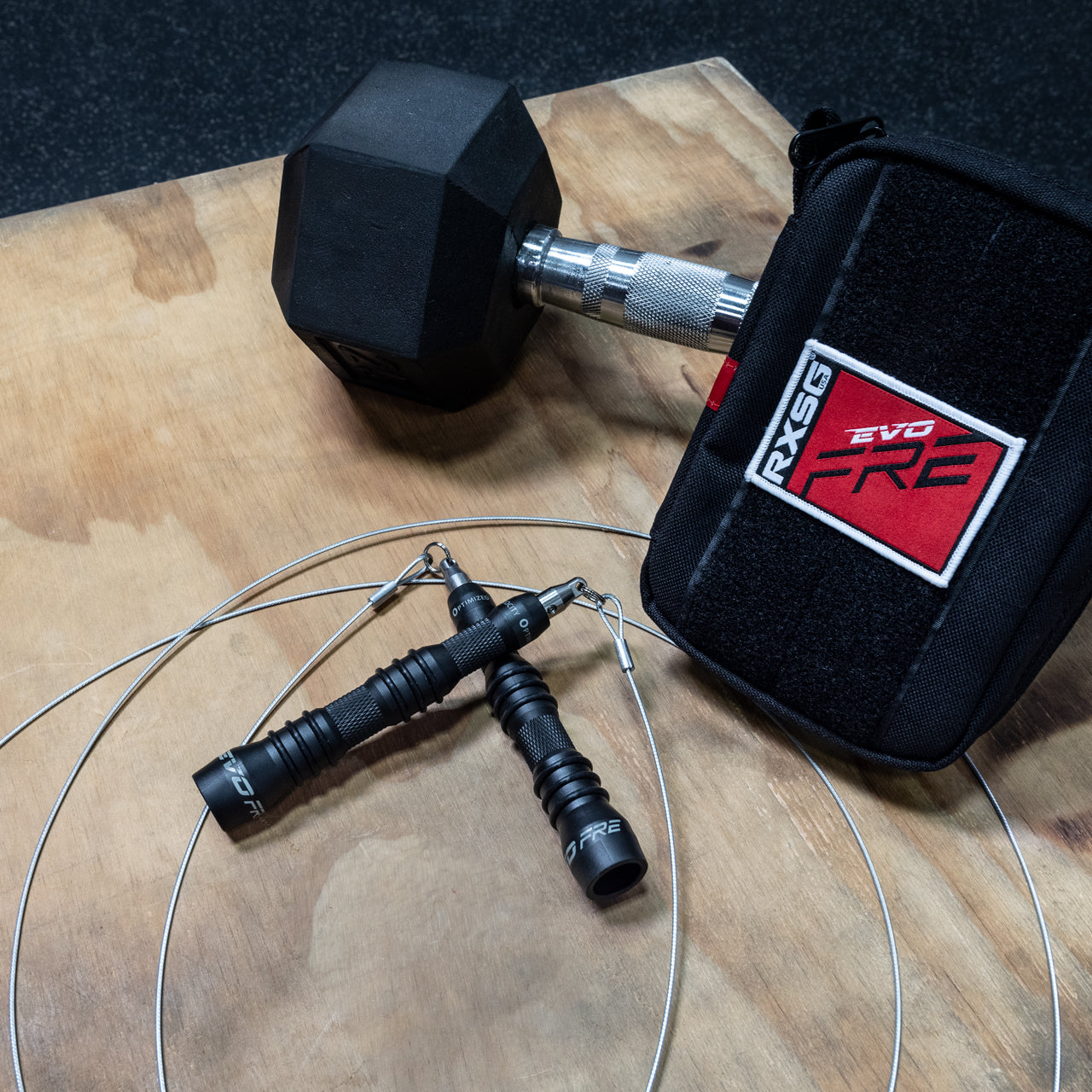 RXSG EVO FRE Speed Jump Rope with uncoated Hyper Cable with case at the CrossFit gym