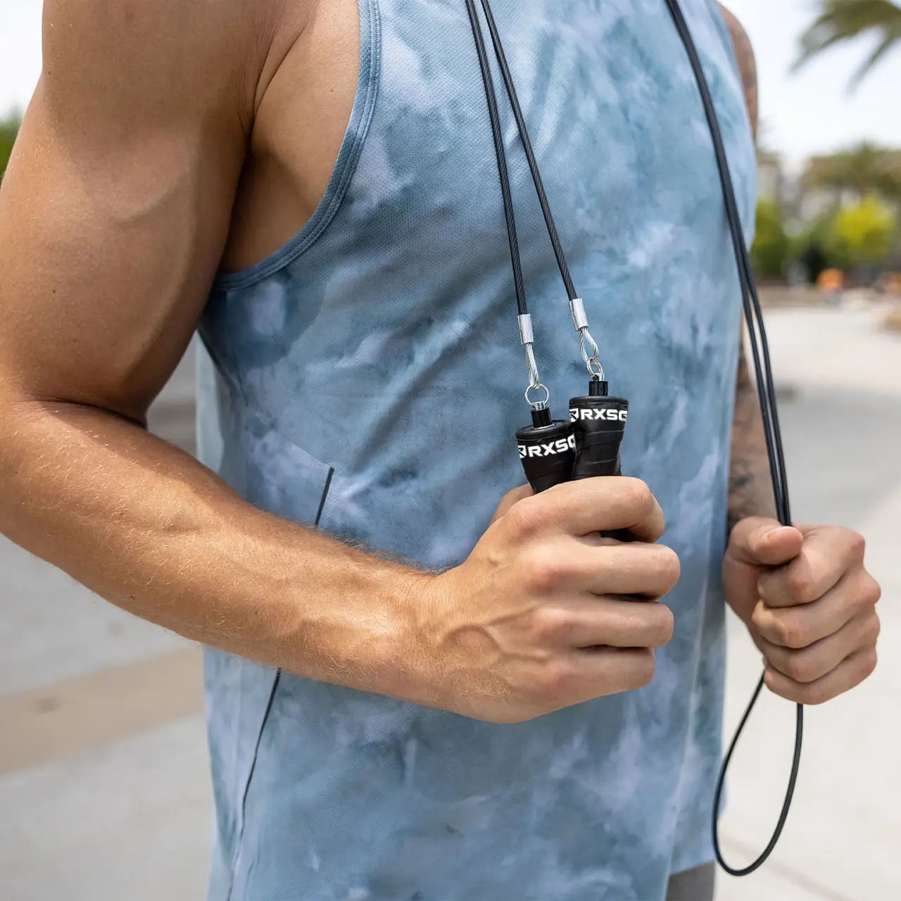 Rx Smart Gear_Rx Original CustomFit_BlackOps_Jump_Rope with Black Buff Cable used by CrossFit coach & podcast creator Bryce Smith