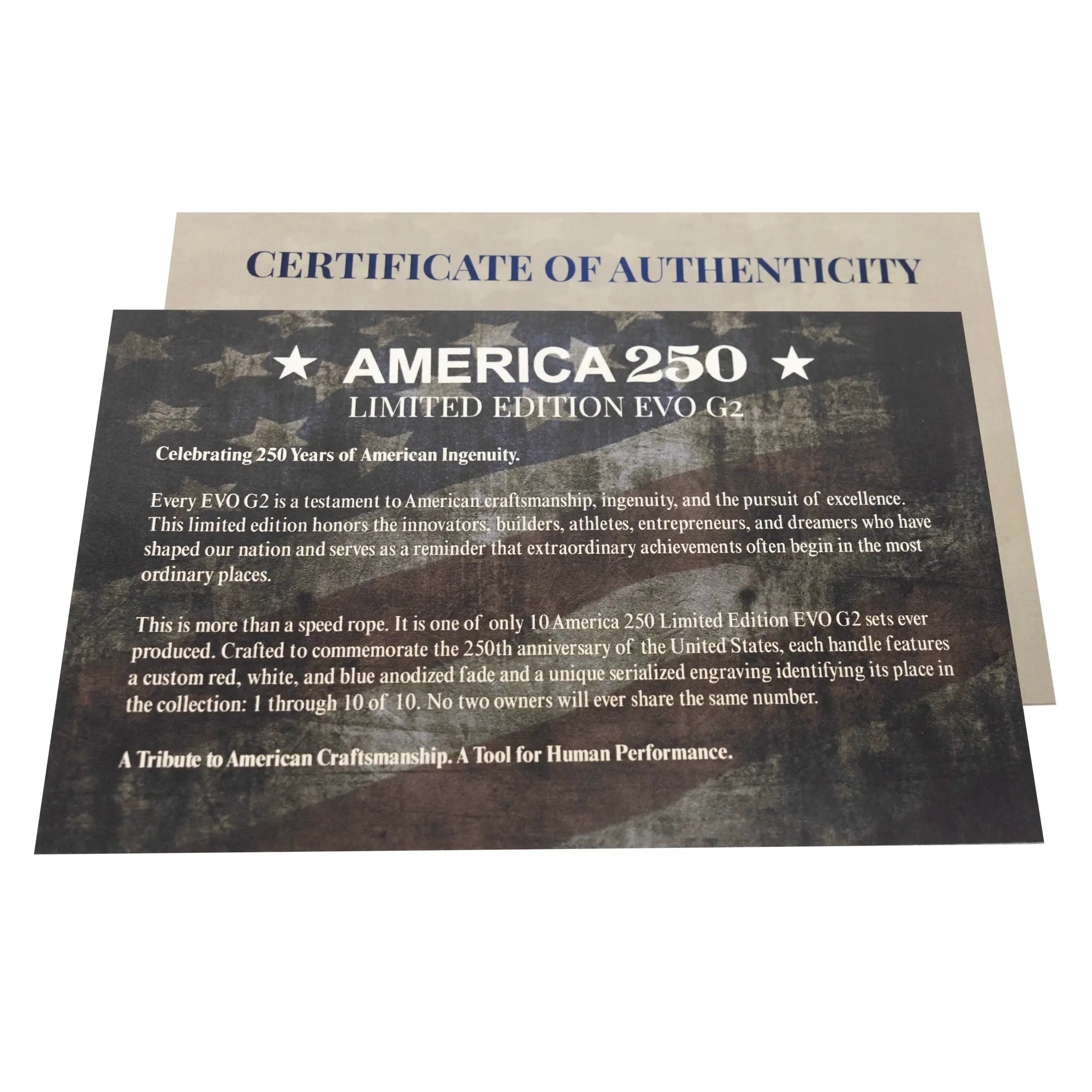 EVO G2 Limited Edition America 250 Speed Rope Certificate of Authenticity