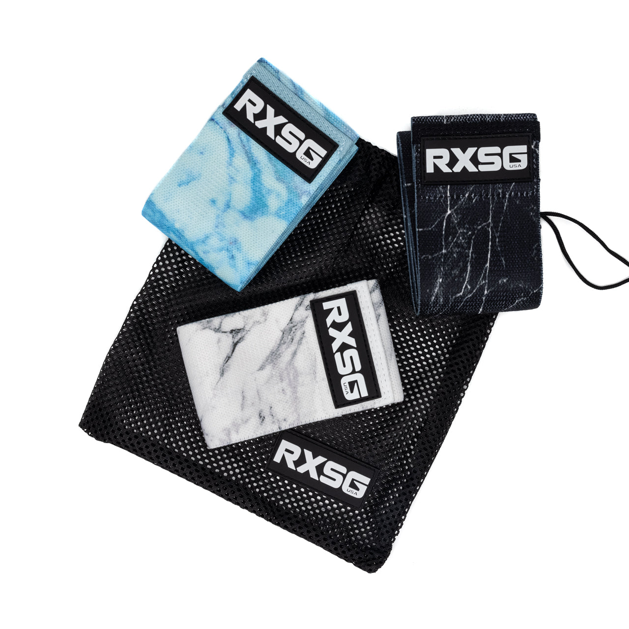 RXSG Booty Bands Bundle on top of mesh bag