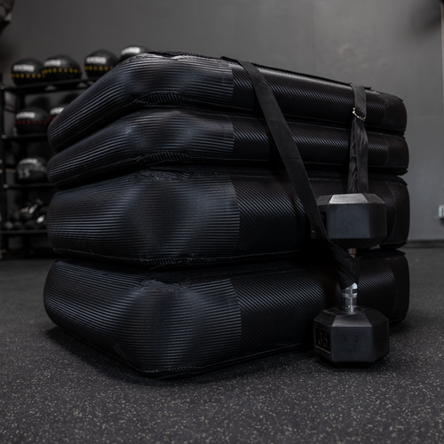 RXSG Air Jumping Box on Gym floor Size View held down by dumbbell