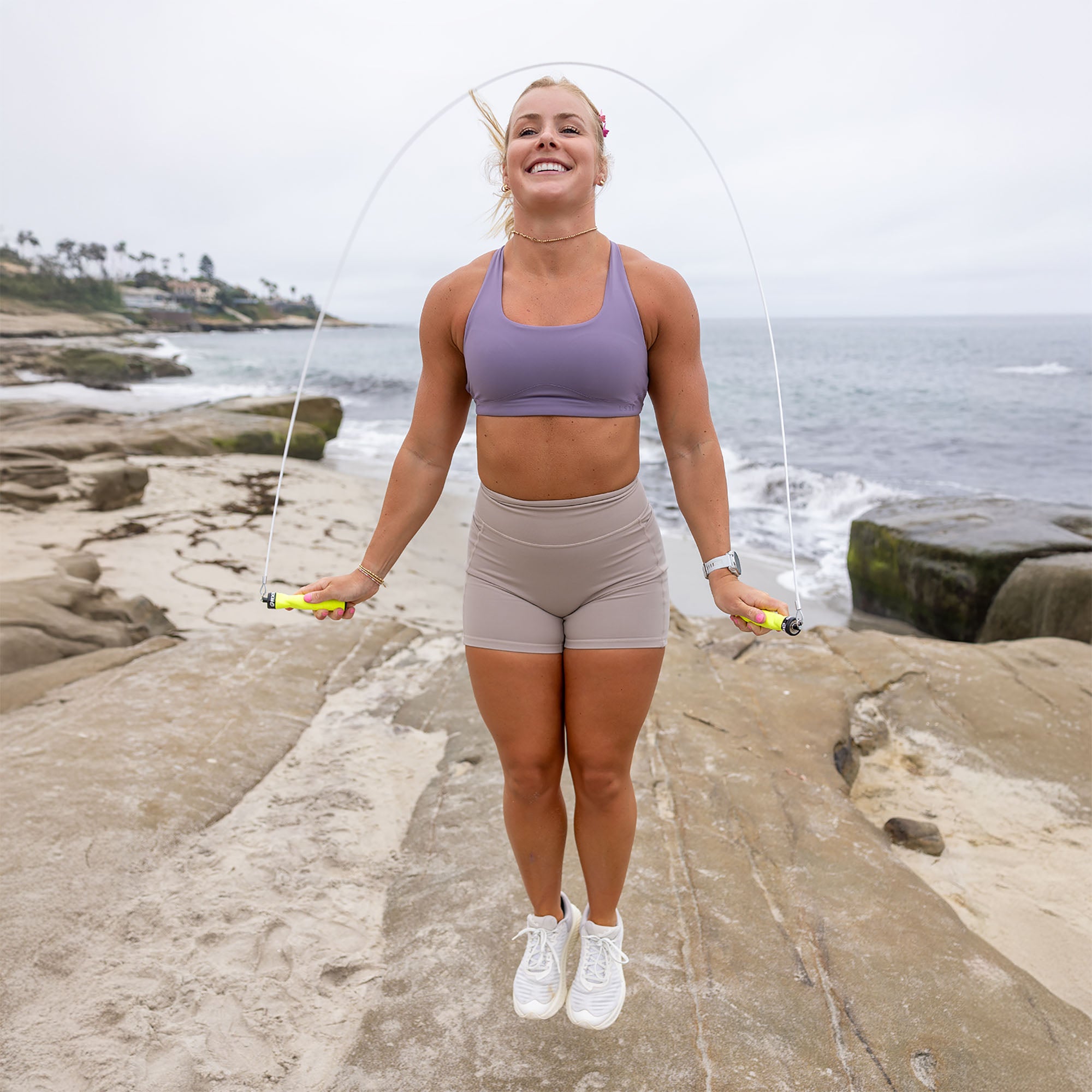 RXSG_CustomFit_Limelight_Jump_Rope with White Buff Cable used by athlete and CrossFit commentator Bella Martin